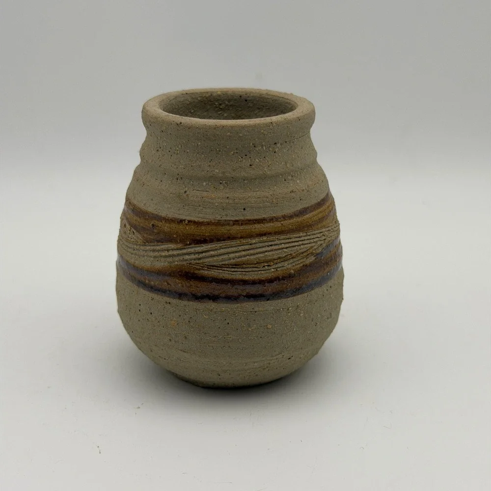 Vintage Studio Pottery Bud Vase Rustic Stoneware‎ Mini Vase Earth Tone Handmade